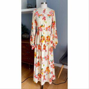 Vintage 70’s Merry Mary Fabric Floral Long Maxi Dress Cottagecore Prairie